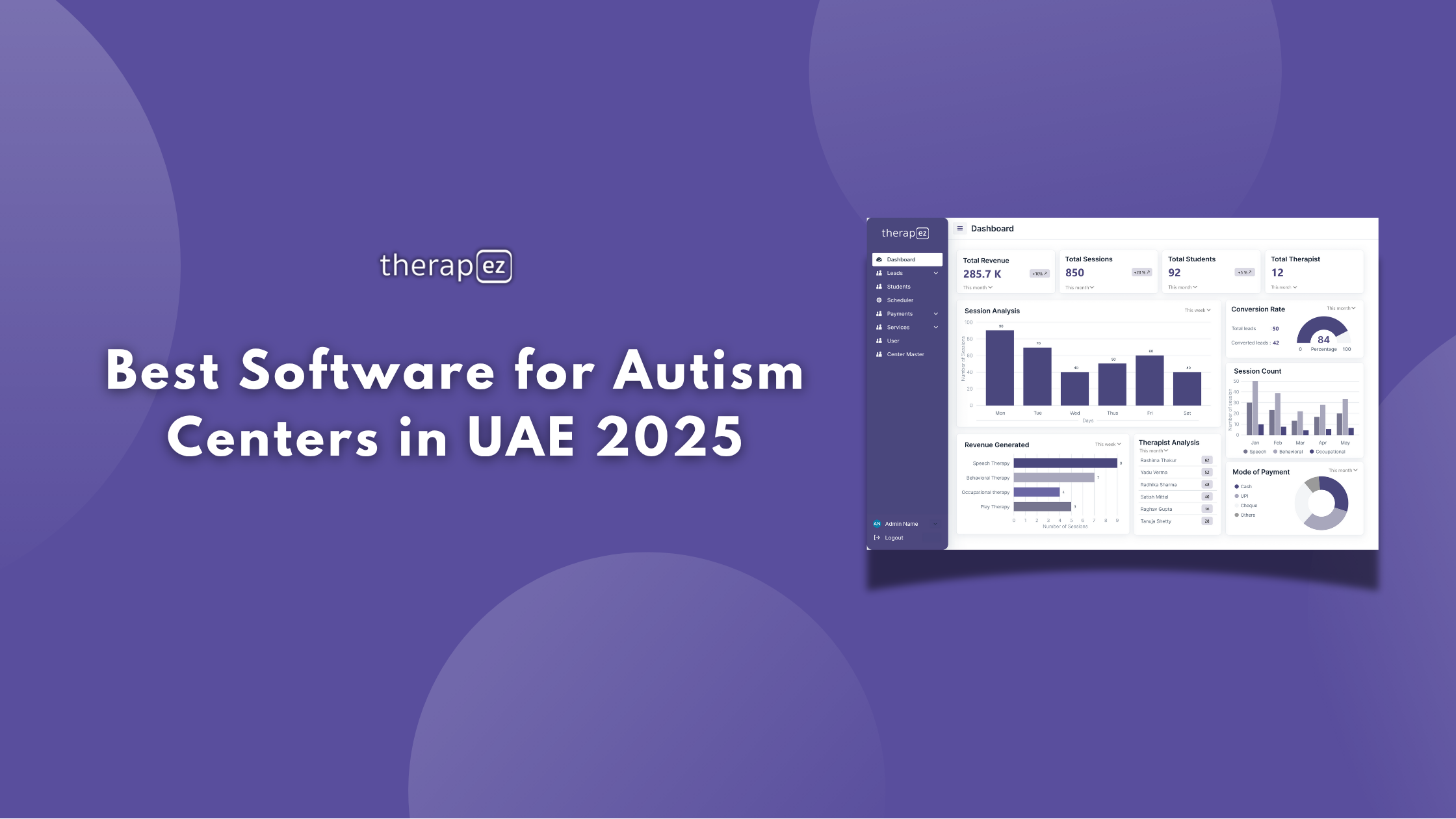 Dashboard screenshot of the best software for autism centers in UAE